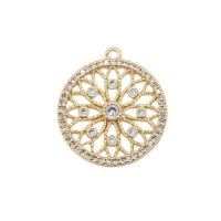 Cubic Zirconia Micro Pave Brass Pendant, Round, gold color plated, DIY & micro pave cubic zirconia & hollow, metallic color plated 