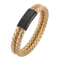 PU Leather Cord Bracelets, Stainless Steel, with Microfiber PU, Double Layer & fashion jewelry & Unisex, gold 
