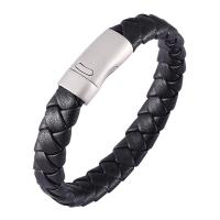PU Leather Cord Bracelets, Stainless Steel, with Microfiber PU, fashion jewelry & Unisex, black 