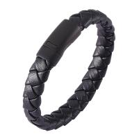 PU Leather Cord Bracelets, Stainless Steel, with Microfiber PU, fashion jewelry & Unisex, black 