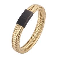 PU Leather Cord Bracelets, Stainless Steel, with Microfiber PU, fashion jewelry & Unisex, golden 