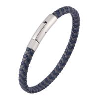 PU Leather Cord Bracelets, Stainless Steel, with Microfiber PU, Unisex, blue 