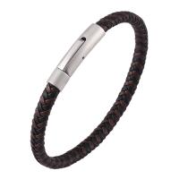 PU Leather Cord Bracelets, Stainless Steel, with Microfiber PU, Unisex, black and brown 