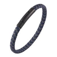 PU Leather Cord Bracelets, Stainless Steel, with Microfiber PU, Unisex, blue 