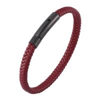 PU Leather Cord Bracelets, Stainless Steel, with Microfiber PU, Unisex, red 