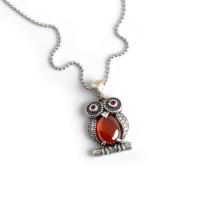 Sterling Silver Jewelry Necklace, 925 Sterling Silver, with Glass, with 1.96lnch extender chain, Owl, antique silver color plated, ball chain & for woman Approx 15.7 Inch 