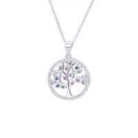 Sterling Silver Rhinestone Pendants, 925 Sterling Silver, Tree, platinum plated, with rhinestone & hollow 