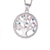 Sterling Silver Rhinestone Pendants, 925 Sterling Silver, Tree, platinum plated, with rhinestone & hollow, 19mm 