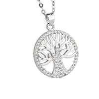 Sterling Silver Rhinestone Pendants, 925 Sterling Silver, Tree, platinum plated, with rhinestone & hollow, 17.5mm 