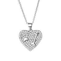Sterling Silver Heart Pendants, 925 Sterling Silver, platinum plated, with rhinestone & hollow 