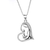 Sterling Silver Rhinestone Pendants, 925 Sterling Silver, Heart, platinum plated, with rhinestone & hollow 