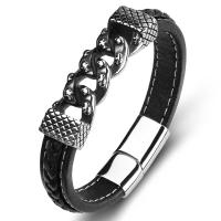 ПУ шнур браслеты, нержавеющая сталь, с Искусственная кожа, ювелирные изделия моды & Мужский, черный, продается PC