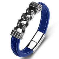 bracelet de cordon en PU , acier inoxydable, avec cuir PU, bijoux de mode, bleu, Vendu par PC