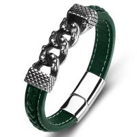 PU Leather Cord Bracelets, Stainless Steel, with PU Leather, fashion jewelry, green 
