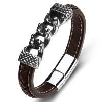 bracelet de cordon en PU , acier inoxydable, avec cuir PU, bijoux de mode, brun, Vendu par PC
