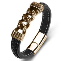 bracelet de cordon en PU , acier inoxydable, avec cuir PU, bijoux de mode, noire, Vendu par PC