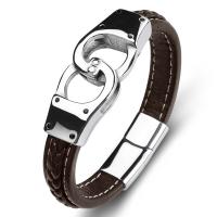 bracelet de cordon en PU , acier inoxydable, avec cuir PU, bijoux de mode, brun, Vendu par PC