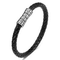 PU Leather Cord Bracelets, Stainless Steel, with PU Leather, fashion jewelry, black 