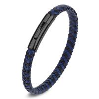 PU Leather Cord Bracelets, Stainless Steel, with PU Leather, fashion jewelry, blue 