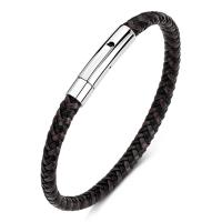 bracelet de cordon en PU , acier inoxydable, avec cuir PU, bijoux de mode, noire, Vendu par PC