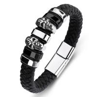 ПУ шнур браслеты, нержавеющая сталь, с Искусственная кожа, ювелирные изделия моды, черный, продается PC