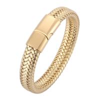 PU Leather Cord Bracelets, Stainless Steel, with Microfiber PU, Unisex, golden 
