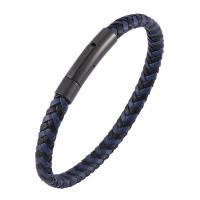 PU Leather Cord Bracelets, Stainless Steel, with Microfiber PU, Unisex, black 