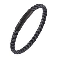 ПУ шнур браслеты, нержавеющая сталь, с Микрофибра PU, Мужская, черный, продается PC