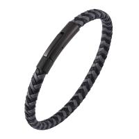 PU Schnur Armbänder, Edelstahl, mit Mikrofaser PU, unisex, schwarz, verkauft von PC