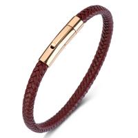 bracelet de cordon en PU , Acier titane, avec cuir PU, unisexe, brun, Vendu par PC