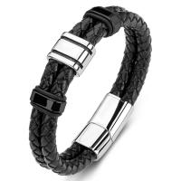 bracelet de cordon en PU , Acier titane, avec cuir PU, unisexe, noire, Vendu par PC