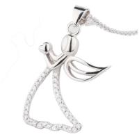 Sterling Silver Rhinestone Pendants, 925 Sterling Silver, Angel, platinum plated, Korean style & with rhinestone & hollow 