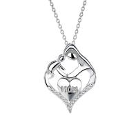Sterling Silver Rhinestone Pendants, 925 Sterling Silver, Heart, platinum plated, with rhinestone & hollow 