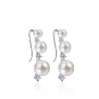 Cubic Zirconia Micro Pave Sterling Silver Earring, 925 Sterling Silver, with Shell Pearl, platinum plated, micro pave cubic zirconia & for woman 
