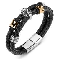 ПУ шнур браслеты, нержавеющая сталь, с Искусственная кожа, ювелирные изделия моды & Мужский, черный, продается PC