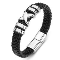 PU Leather Cord Bracelets, Titanium Steel, with PU Leather, Unisex, black 