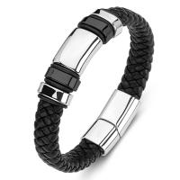 PU Leather Cord Bracelets, Titanium Steel, with PU Leather, Unisex, black 