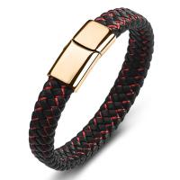 PU Leather Cord Bracelets, Titanium Steel, with PU Leather, Unisex, black and red 