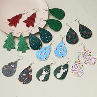 Christmas Earrings, PU Leather, with Zinc Alloy, fashion jewelry & for woman 