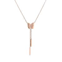 Titanium Steel Jewelry Necklace, with 2inch extender chain, Butterfly, rose gold color plated, rolo chain & for woman & frosted Approx 15 Inch 