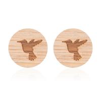 Wood Earring, stainless steel post pin, Bird, for woman, brown, 12mm 