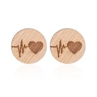 Wood Earring, Heart, for woman, brown, 12mm 