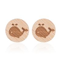 Wood Earring, Whale, for woman, brown, 12mm 