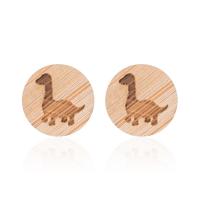 Wood Earring, Dinosaur, for woman, brown, 12mm 