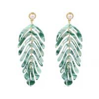 Acrylic Drop Earring, with Plastic Pearl & Zinc Alloy, zinc alloy post pin, Leaf, gold color plated, fashion jewelry & for woman 