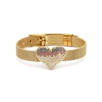 Stainless Steel Mesh Belt Buckle Bracelet, with Brass, gold color plated, Unisex & with rhinestone, metallic color plated 21mm Approx 9 Inch 