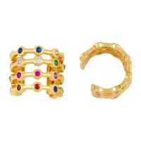laiton Clip boucle d’oreille, avec zircon cubique, bijoux de mode & pour femme, doré, Vendu par paire