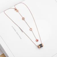 Titanium Steel Jewelry Necklace, with 2inch extender chain, rose gold color plated, oval chain & for woman & enamel Approx 15 Inch 