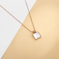 Titanium Steel Jewelry Necklace, with White Shell, with 2inch extender chain, Square, rose gold color plated, wave chain & for woman Approx 15 Inch 
