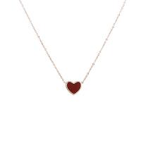 Titanium Steel Jewelry Necklace, with 2inch extender chain, Heart, rose gold color plated, rolo chain & for woman & enamel, red Approx 15 Inch 